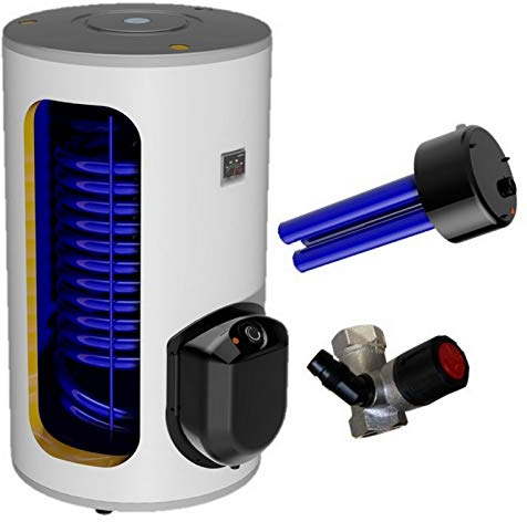 Warmwasserspeicher Standspeicher Elektrospeicher Kombispeicher mit 1 Wärmetauscher mit 2,2 kW Keramikheizstab incl. Sicherheitsventil - 200 Liter