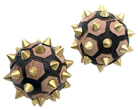 2er Set handgefertigte Hand-/Fußmassagebälle aus Wacholderholz, Bronze, spitz zulaufende Akupressur, Su Jok, stachelige Massagebälle