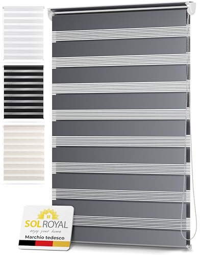 Sol Royal Double Zebra Roller Blinds 45 cm Wide DL2 – Klemmfix Window Blinds Without Drilling 45x150 cm for Bathroom Kitchen Windows Day and Night – Light Grey