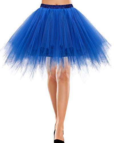 Bbonlinedress Jupe Tulle Femme Courte Carnaval Ballet Tutu Danse Classique Fille Années 50s pour Déguisement Fête Soirée Cosplay Couleurs Variées Royal Blue XL