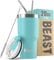 Beast Thermobecher 550 ml - Aquamarinblau I Mehrweg Thermo Kaffeebecher To Go mit 2 Strohhalmen & Reinigungsbürste I Doppelwandiger Trinkbecher aus Edelstahl I Perfekt für Kaffee oder Eiskaffee