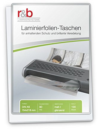 r&b FT-A5-80MG Laminierfolien A5, 154 x 216 mm, 2 x 80 mic, 100 Stück