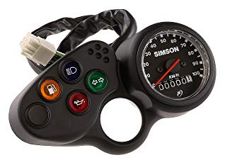 Instrumentenblock mit Facomsa-Tachometer - bis 100 km/h - und Kontrollleuchten, Kabelbaum | Facomsa, Kontrollleuchten, Kabelbaum, MZA 81295-00S, Simson 146390 kompatibel mit Simson Spatz 25 Automatik 2002