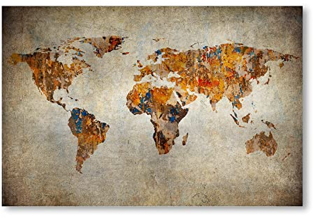 Postereck - 0555 - Hochwertiges Weltkarten Poster Vintage | Weltkarte Wand mit Hauptstädten der Länder | Unterricht Klassenzimmer Schule World Map Wall | Landkarte Welt XXL | Poster - DIN A3-29,7 cm x 42,0 cm