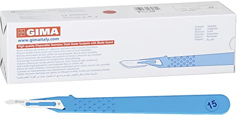 GIMA - Bisturi in Acciaio Inox, Manico in ABS, Sterili e Monouso, Standard, Misura n. 15, 10 Bisturi Singolarmente Confezionati