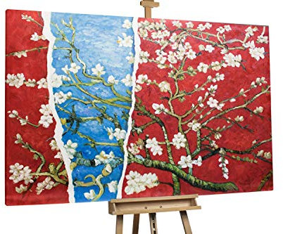KunstLoft® XXL Gemälde 'Blühende Mandelbaumzweige' 180x120cm | original handgemalte Bilder | Deko Blüten Baum Weiß Rot | Leinwand-Bild Ölgemälde einteilig groß | Modernes Kunst Ölbild