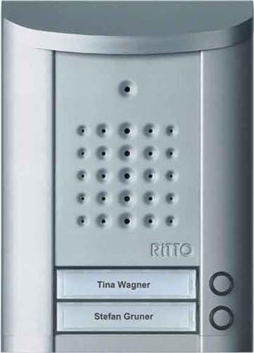 Schneider Electric Ritto Türstation, Entravox, Audio für 2-Familienhaus, Gegensprechanlage mit Beleuchtung und Klingeltasten, Aufputz, Außeneinheit, silber eloxiert, Artikelnummer 1840220