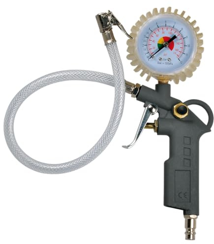 SW-Stahl 25030L Druckluft-Reifenfüller - Luftdruckprüfer mit Manometer | Reifendruckprüfer aus Aluminium-Druckguss, 0-15 bar Messbereich, 300 mm Schlauch für DIY & Hobby, 270 Grad Messuhr