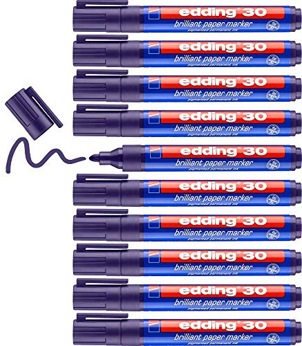 edding 30 Brillant-Papiermarker - violett - 10 Permanent Marker wasserfest - Rundspitze 1,5-3 mm - leuchtende Farben - lichtbeständige Markierung auf Papier, Karton, Kunststoff, Metall oder Glas