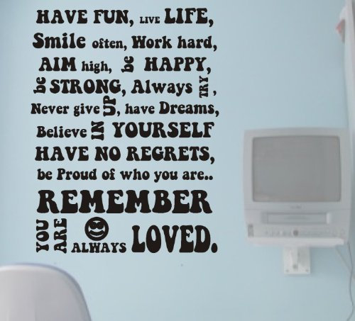 HAVE FUN SMILE AIM HIGH GIRLS BOYS BEDROOM QUOTE MUSIC WALL ART STICKER DIY (LILAC, 105x80cm)