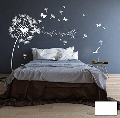 ilka parey wandtattoo-welt® Wandtattoo Wandaufkleber Pusteblume Blüten Schmetterlinge Wunschtext M1416 - ausgewählte Farbe: *Weiß* - ausgewählte Größe:*XL 170cm breit x 180cm hoch