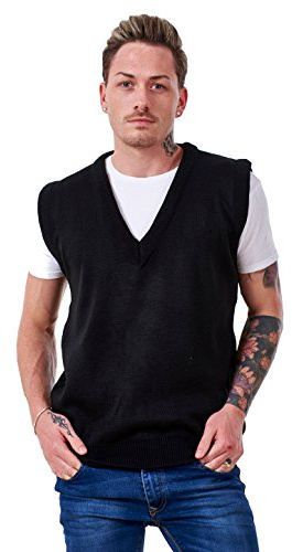 Malay Men’s Plain Knitted v Neck Classic Sleeveless Cardigans Tops Tank Jumpers Size S to 5XL