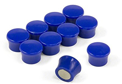 Small High Power Blue Memo Board Magnets for Fridge, Whiteboard, Noticeboard, Filing Cabinet - Pack of 10