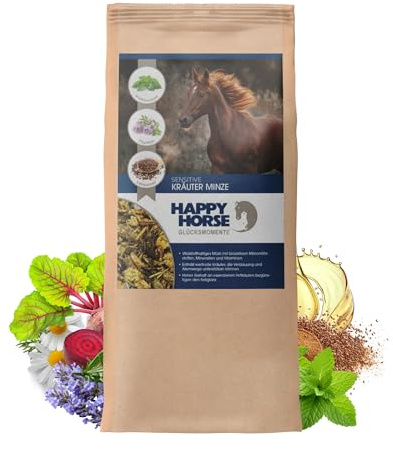 HAPPY HORSE Sensitive Kräuter Minze 14 kg – Pferdefutter zur Unterstützung der Atemwege - Mit Fenchel, Kamille und Rosmarin - Mineralstoffreiches Ergänzungsfutter für Sport- & Freizeitpferde