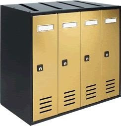 ALUBOX CUBO Briefkastenanlage 4 Fächer 38,5x43x25 cm aus Verzinktem Blech Vertikale Briefkastenanlage für Innen- und Geschützten Außenbereich (Anthrazit mit goldenen Türen)