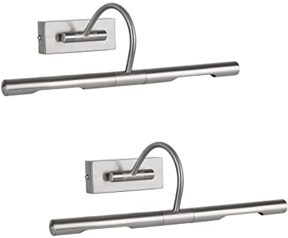 MiniSun | Pair of Modern Adjustable Satin Nickel Living Room Display Lamp Twin Picture Wall Light - Mains Powered | Wall Lights & Home Improvements Essential