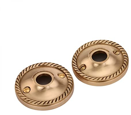 Renovators Supply Manufacturing Paire de rosaces de poignée de porte victorienne en laiton de 6,3 cm de large avec plaque arrière en corde - Plaque arrière - Finition RSF - Roses de protection pour
