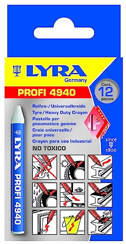 L4940001, LYRA 4940 Reifen-/Universalkreide MARK-ALL für professionelle, wetterfeste Markierungen auf vielen Untergründen, Box mit 12 weißen Kreiden