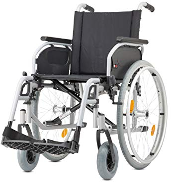 Bischoff Rollstuhl S-ECO 300 mit Steckachsensystem Sitzbreite 43 cm PU-Bereifung Duo-Armlehnen Silber