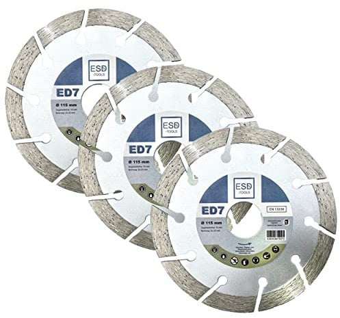 ESD-TOOLS | Diamanttrennscheibe ED7 für Beton, Stein, Dachziegel & Pflaster | Ø 115/22,23mm | 3 Stück
