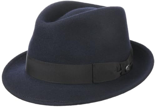 LIERYS Classic Wool Trilby Damen/Herren - Hut aus Wollfilz - Outdoorhut wasserabweisend - Regenhut Packable (knautschbar) - Filzhut Fedora Sommer/Winter blau XL (60-61 cm)