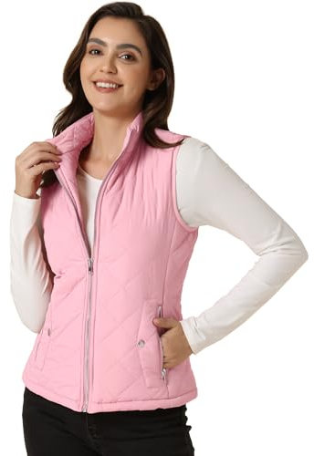 Allegra K Día de San Patricio Chaleco Acolchado Ligero Con Cremallera Y Cuello Alto Para Mujer Rosa M