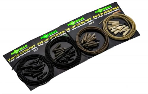 Korda Lead Clip Action Pack - 5 Lead Clips + 2m Rig Tube, Farbe:Clay