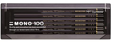 Tombow Bleistift MONO 100 B, 12er-Set, hochwertige Graphitmine mit hoher Dichte, intensiver Kontrast, ideal zum Zeichnen und Schreiben [MONO-100-B]
