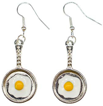 Miniblings Bratpfanne Spiegelei Ohrringe Hänger Küche Koch Pfanne Eier silber - Handmade Modeschmuck I Ohrhänger Ohrschmuck versilbert
