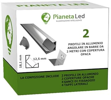 6063 TL1919 LED-Schienen, rechteckig, 45°-Winkel, Aluminium mit Glaselementen, Abdeckungen und Halterungssystem inklusive, 2 m, 2 Stück