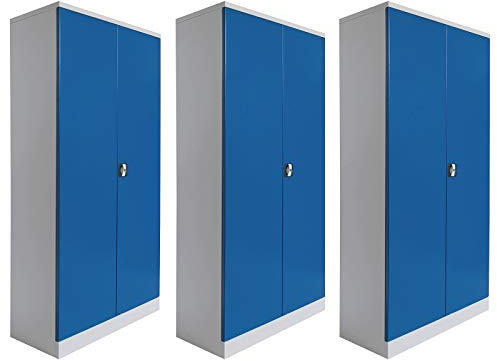 Schrank & Stuhl Stahlschrank-Set | 3 Aktenschränke 195 x 92 x 42 cm | grau/blau - KOMPLETT MONTIERT