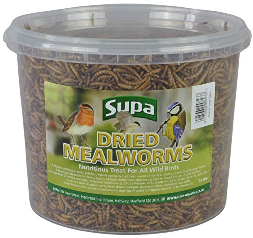Supa Dried Mealworms for Wild Birds, 3 Litre Bucket High Energy Protein Rich Treat, Attract More Wildlife To Your Garden