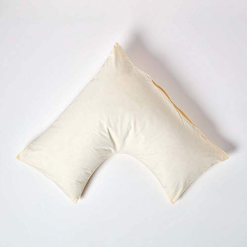 HOMESCAPES Cream Pure Egyptian Cotton V-Shape Pillowcase 200 TC 400 Thread Count Percale Equivalent Pillow Case For Nursing Pregnancy and Elderly