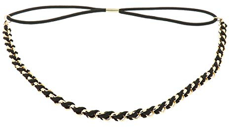 Schwarzes Damen Haarband - Goldenes Suede Geflochtenes Hairband, Samtaspekt - Einheitsgrößer Dünnes Stirnband - Hochzeit Vintage Headband - Original Look Boho, Hippie