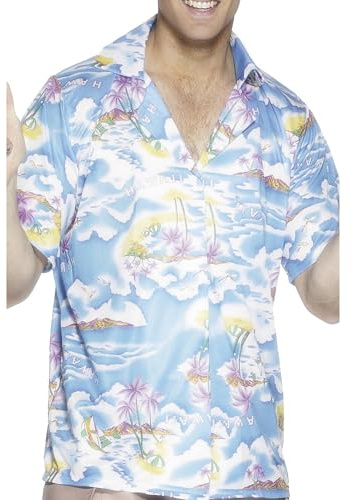 Smiffys Hawaiian Shirt, Blue , Hawaiian Luau Fancy Dress, Hawaiian Dress Up Costumes
