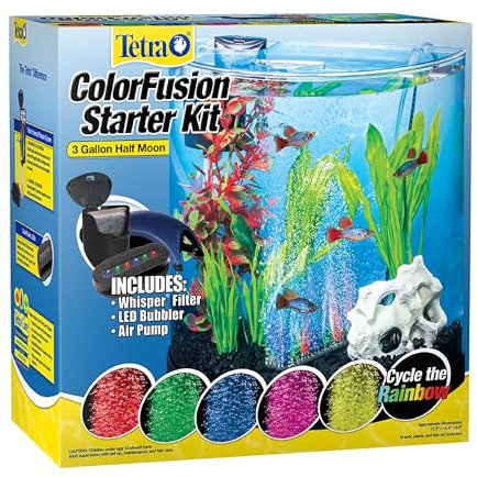 Tetra 3 Gallon Small Fish Tank, Aquarium Starter Kit, with Filter, Air pump, & Color Changing Light, Half Moon shape, for Gold Fish & Betta