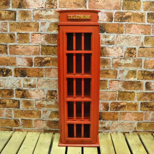 AcaciaHome 85cm Large Red Wooden Retro Red Telephone Box CD Rack Cabinet