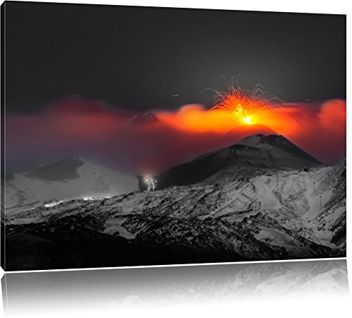 Pixxprint atemberaubender Vulkanausbruch B&W, Größe: 60x40cm, Leinwandbild, fertig gespannt, Wandbild, Dekoration, Kunstdruck, kein Poster
