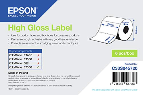 Epson High Gloss Label – Die-Cut Roll: 76 mm x 51 mm, 2310 Labels