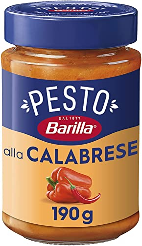 Barilla Pesto alla Calabrese, Sugo Pronto con Peperoni Rossi, Peperoncino, Pecorino Romano DOP, Grana Padano DOP, 190 g
