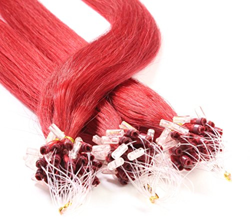 hair2heart Microring Extensions Echthaar glatt - 25 Strähnen 1g 40cm 0/44 rot intensiv