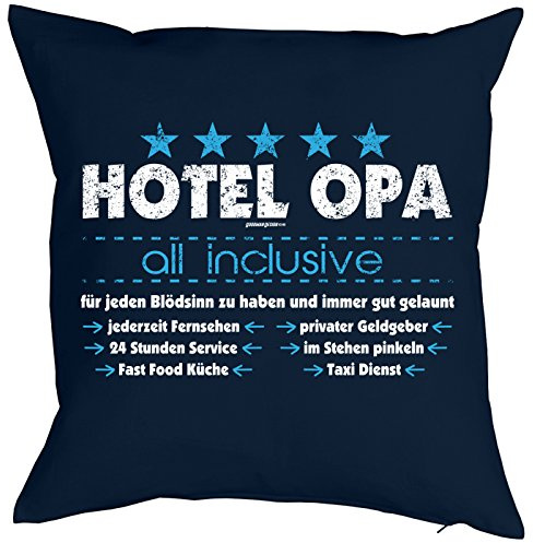 Opa Kissen Hotel Opa - All Inclusive Geburtstagsgeschenk Großvater Polster Sofakissen mit Füllung