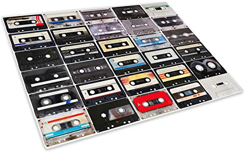 Retro Cassette Cool Glass Chopping Board Kitchen Worktop Saver Protector