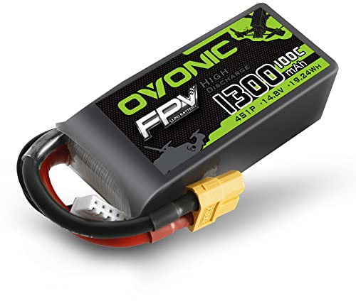 OVONIC 4S Lipo Akku 14.8V 1300mAh 100C mit XT60 Stecker Lipo Batterie Zellen für FPV UAV RC Flugzeug Auto Evader BX Quadcopter Hubschrauber LKW Boot (1 Stück)
