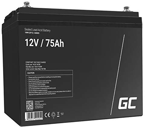 Green Cell® AGM 12V 75Ah Akku Vlies Batterie VRLA Blei Batterie Bleiakku Ersatzakku Akkubatterie Versorgungsbatterie Zyklenfest Wartungsfrei Elektroboot Trolling-Motor Boot Wohnmobil Off-Grid