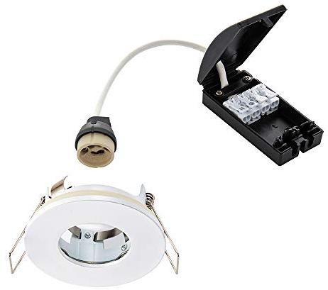 Saxby - Fire Rated 1 Light Bathroom Recessed Light Matt White, Glass IP65 79978