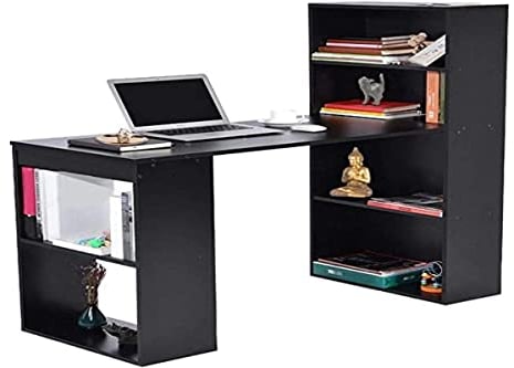 BAKAJI Scrivania con Doppia Libreria 2 + 4 Scomparti Tavolo da Lavoro Porta Pc Computer in Legno Melaminico Arredamento Casa Ufficio Cameretta Dimensioni 120 x 55 x 120 cm (Nero)