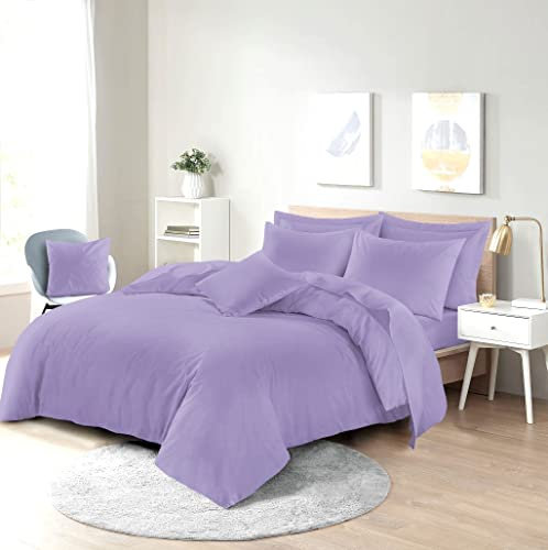 HOMES-LINEN Easy Care Poly-cotton Plain Dyed Duvet Cover Set (Lilac, King)