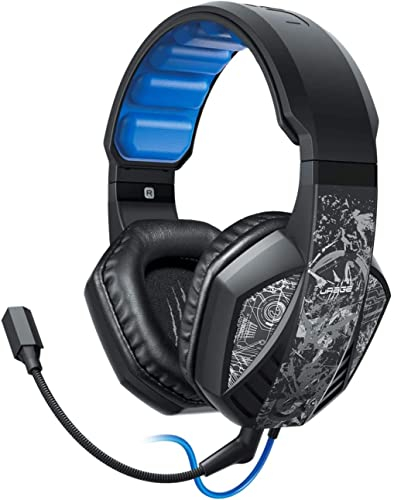 uRage Gaming-Headset „SoundZ 310“, schwarz-blau, für PC und PS4, gepolsterte Ohrmuschel, abnehmbares Mikrofon, kabelgebunden mit Volume-&Mute-Control, 2,5 m Kabel, 337 g