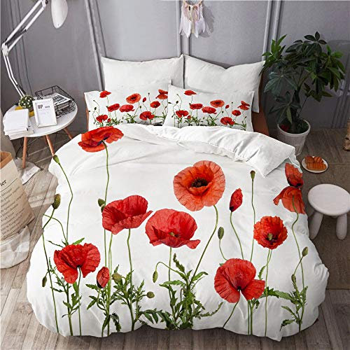 PANILUR Parure de lit，Coquelicots Rouges isolés sur Fond Blanc，Housse de Couette et taies d'oreiller Microfibre avec Fermeture éclair 220x240cm